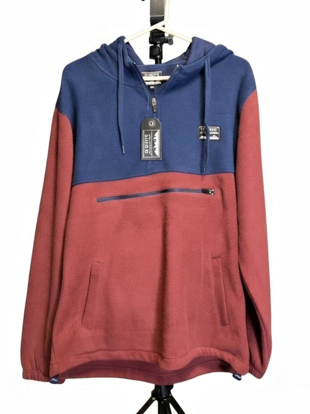 Massive Color Block Fleece Hoodie in Blue & Red NWT
